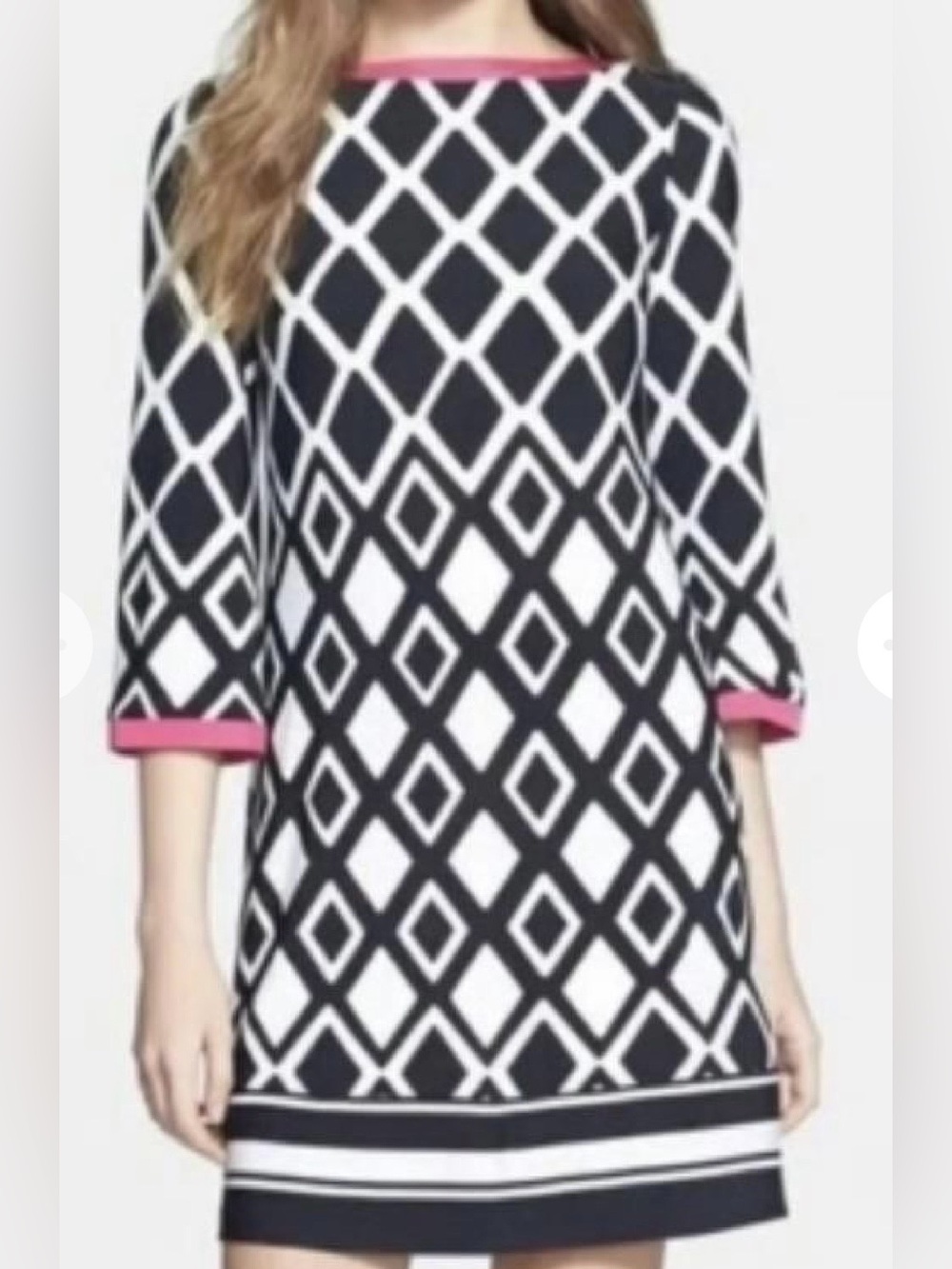 Joseph Ribkoff Dress Black & White Diamond Geometric Print Shift Dress Hot Pink - Picture 11 of 16